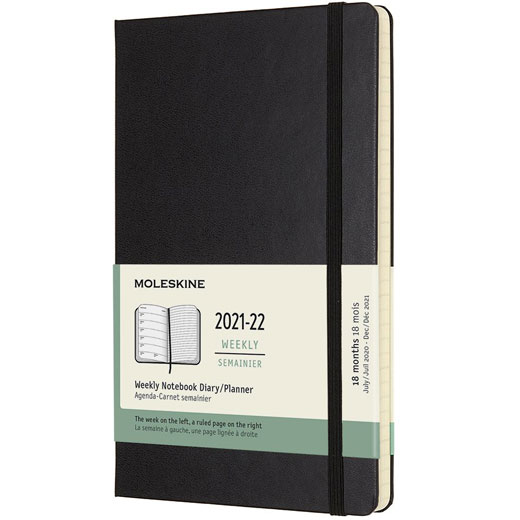 A5 18-Month Hard Cover Black 2021-2022 Weekly Planner