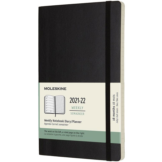 A5 18-Month Soft Cover Black 2021-2022 Weekly Planner