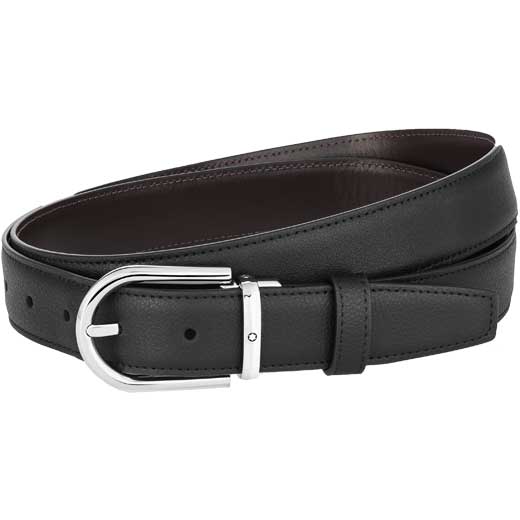 Business Line Horseshoe Polished Palladium Pin Buckle Reversible Black/Brown Belt