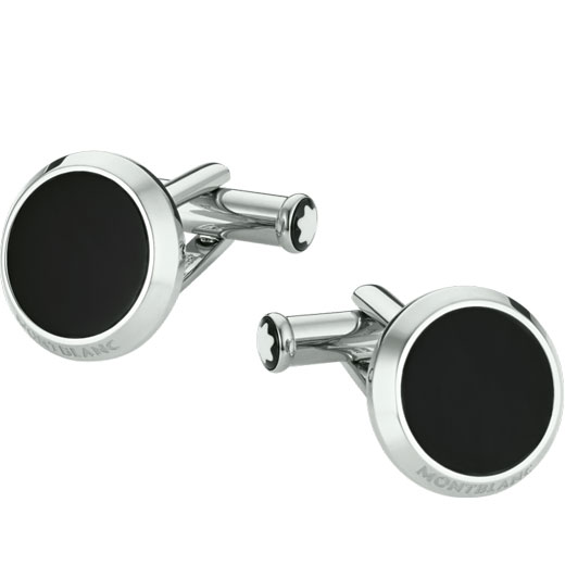 Iconic Circular Stainless Steel and Onyx Cufflinks