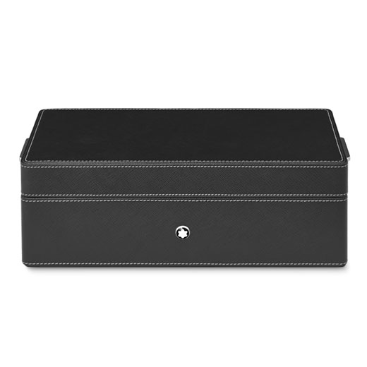 Black Saffiano Leather Desk Box for 3 Pens & Ink Bottle
