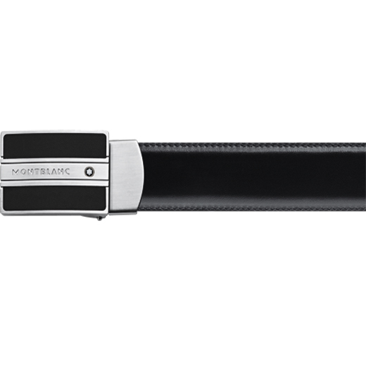 Satin Black Box Buckle Reversible Leather Belt