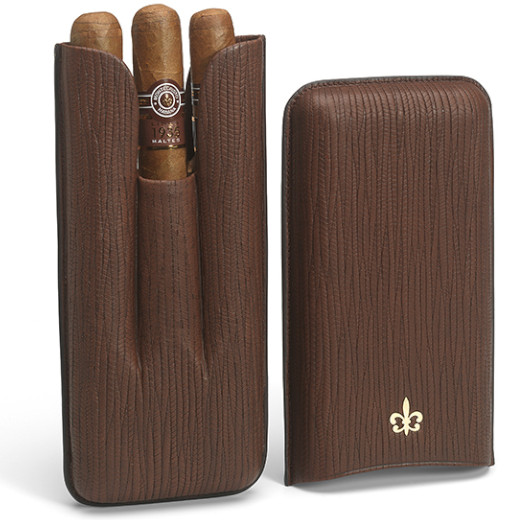 3 Linear 1935 Cigars & Fleur de Lis Leather 3 Cigar Pouch