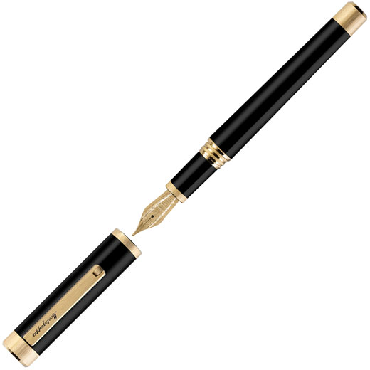 Black & Yellow Gold Zero Fountain Pen with 14K Gold Nib