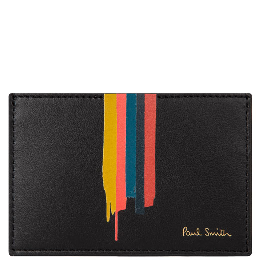 Black Leather Card Holder with Painted Stripe Detailing