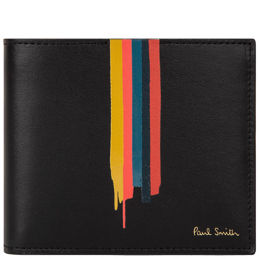 Black Leather 8CC Wallet with Painted Stripe Detailing
