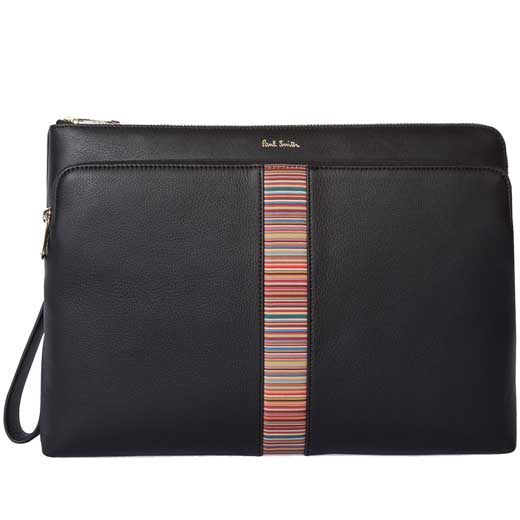 Black 'Signature Stripe' Document Case with Detachable Wrist Strap