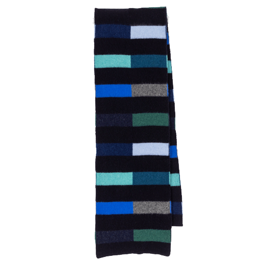 Men's Block Stripe Lambswool Glassette Scarf in Blue
