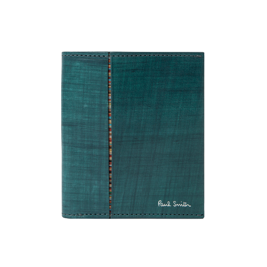 Teal Brushstroke Leather Wallet With Signature Stripe