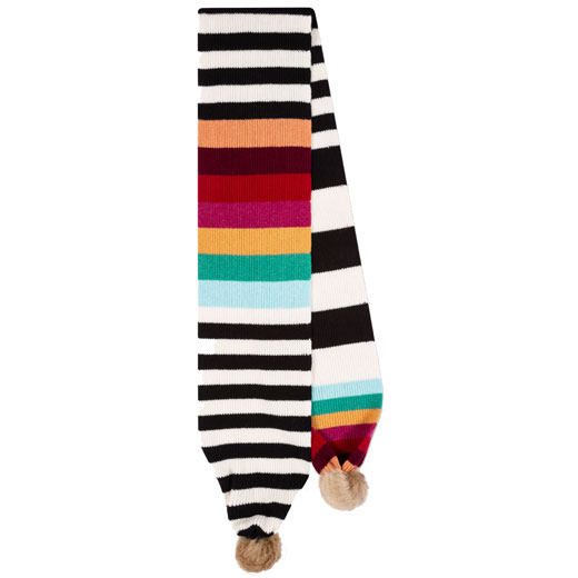 Monochrome Stripe Knitted Wool Pom-Pom Scarf