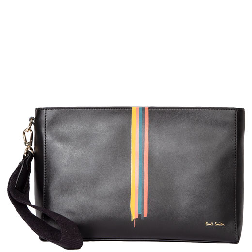 Black Leather Wash Bag with Painted Stripe Detailing