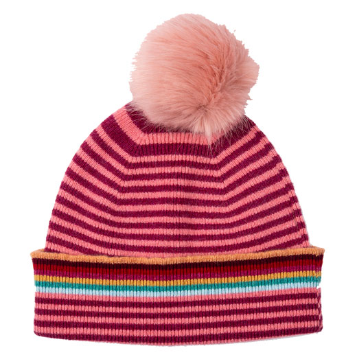 Pink Stripe Knitted Wool Pom-Pom Beanie