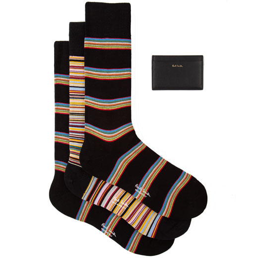 Signature Stripe Card Holder & Socks Gift Set
