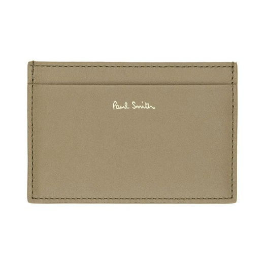 Signature Stripe 3 CC Leather Card Holder In Khaki