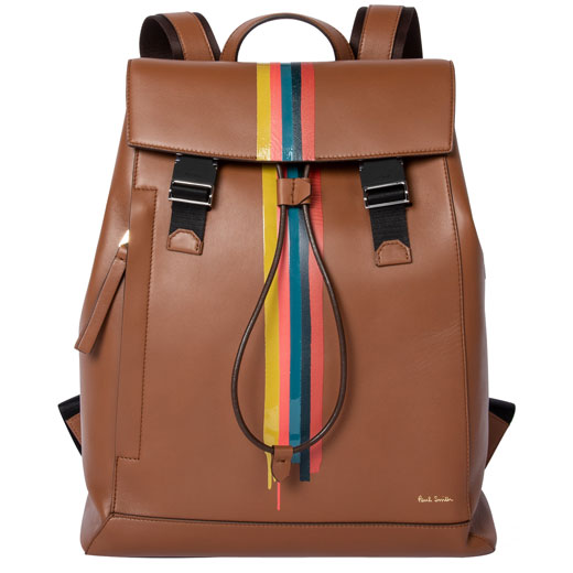 Tan Leather Backpack with Painted Stripe Detailing