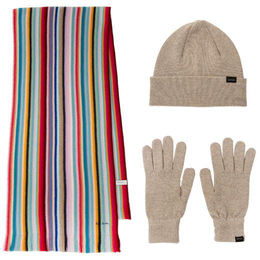 Women's Stripe Scarf, Grey Gloves & Hat Gift Set