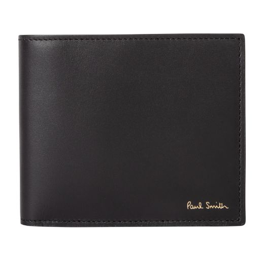 Black Leather Signature Stripe Bifold Coin Wallet