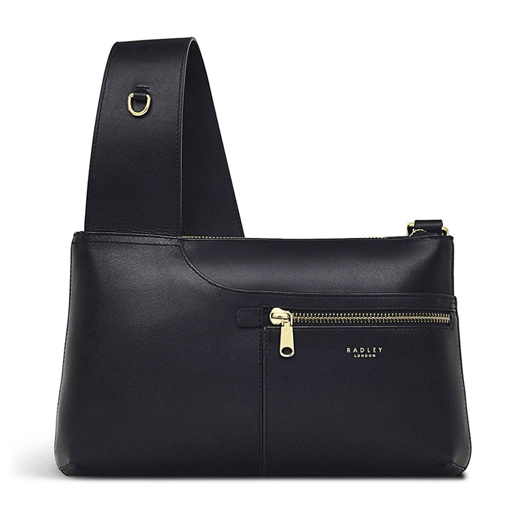 Black Leather Pockets Icon Zip Top Crossbody Bag