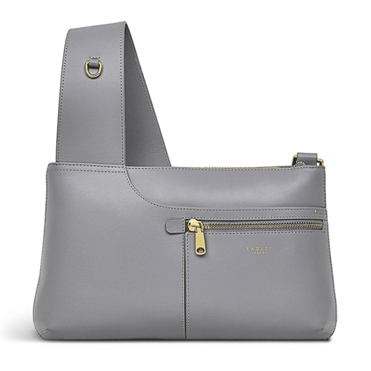 Pockets Icon Grey Leather Zip Top Crossbody Bag
