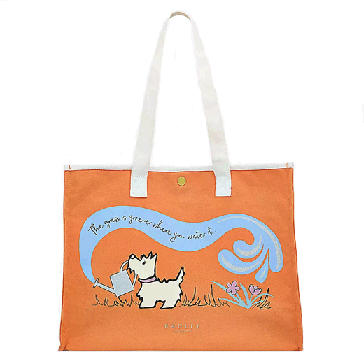 The Grass Is Greener Large Orange Canvas Tote Bag