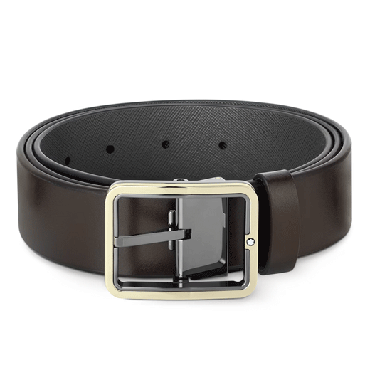Light Gold Pin Buckle Reversible Brown Leather Belt