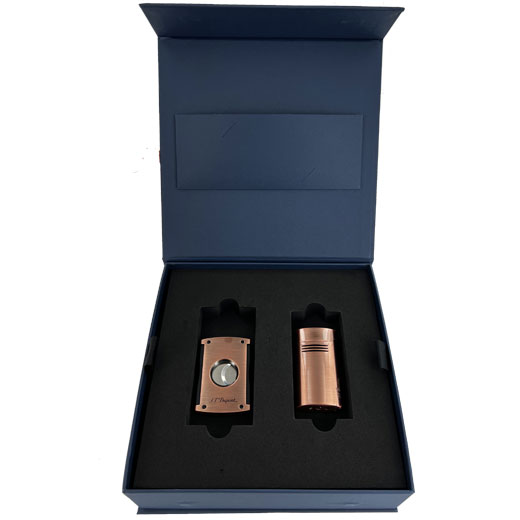 Brushed Copper Megajet Lighter & Cigar Cutter Gift Set
