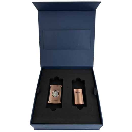 Brushed Copper Minijet Lighter & Cigar Cutter Gift Set