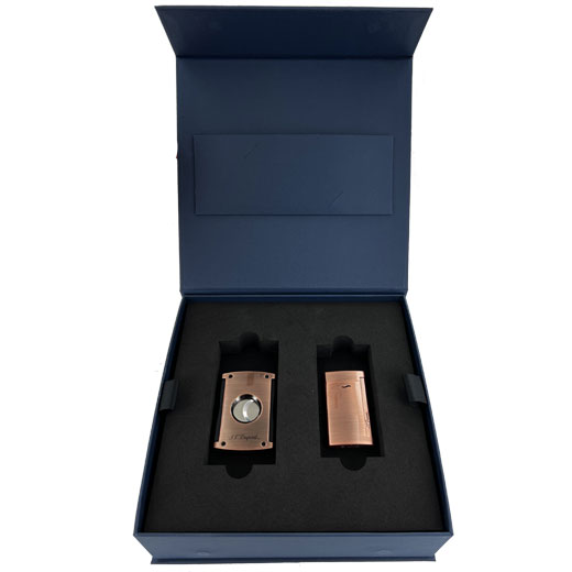Brushed Copper Slim 7 Lighter & Cigar Cutter Gift Set