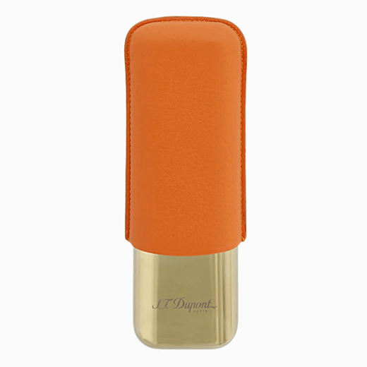Orange Leather Double Cigar Case Gold