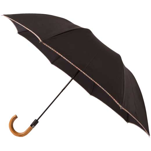 Compact Umbrella in Black with 'Signature Stripe' Trim