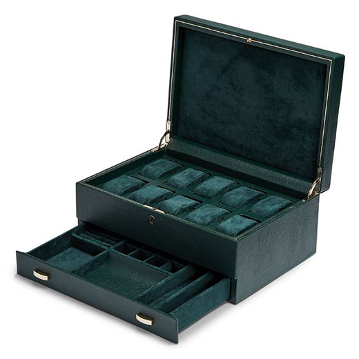 Green British Racing 10 Piece Watch Box with Storage