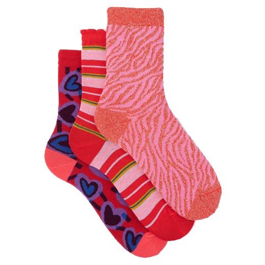 Women's Three Pack of Mixed Red Patterned Socks