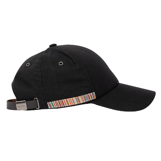 Paul Smith Signature Stripe Trim Black Linen Cap Wheelers Luxury Gifts