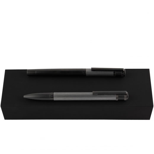 Gift Case Writing Instrument Set Including Ballpoint And Rollerball Pen Hugo Boss Pen Set „Explore Brushed Grey 