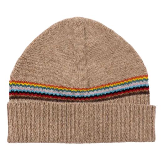 Paul Smith Beige Signature Stripe Block Lambswool Beanie Hat Wheelers Luxury Gifts
