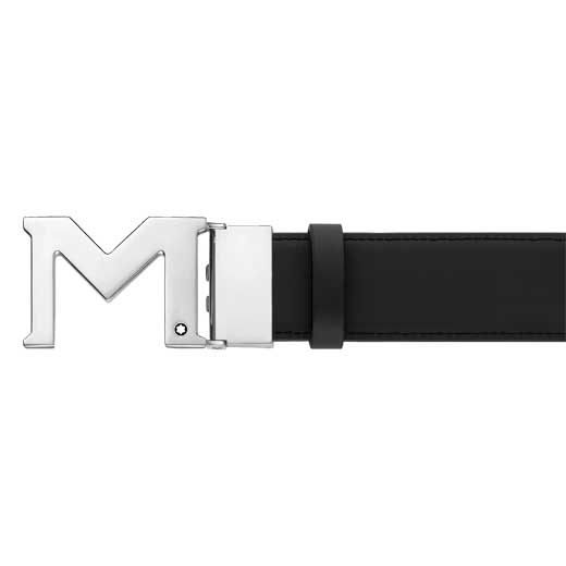 Montblanc Casual Line M Shaped Palladium Coated Black Reversible Belt Wheelers Luxury Gifts