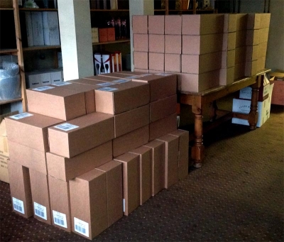 All of the Glenmorangie boxes containing Mastercard's Corporate Gifts ready to go.